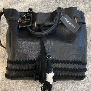 Steve Madden Black Genuine Suede Tote Hand Bag